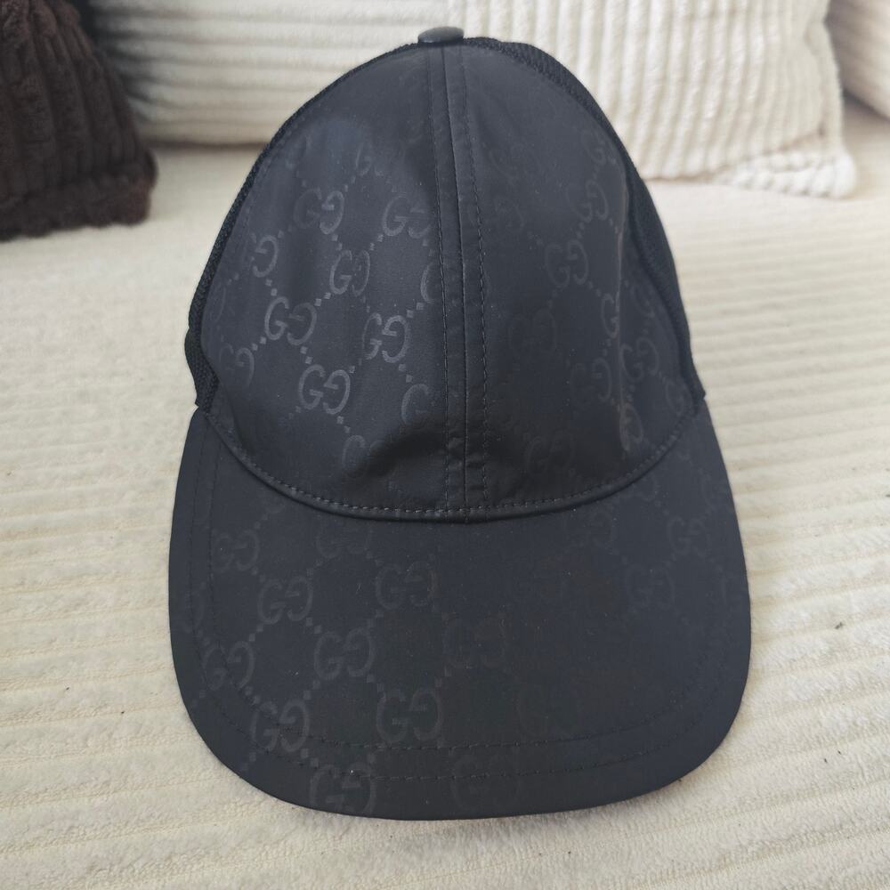 Gucci Luxury Black GG Monogram Mesh Trucker Hat Cap (Size SM)